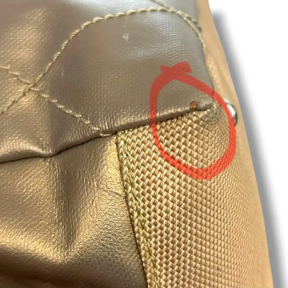 Authentic Chanel Paris Biarritz CC Large Tote Bag Gold Tan Coated Canvas Handbag